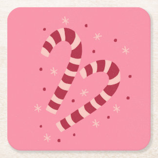 Candy canes square paper coaster