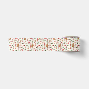 Candy Canes, Sweet Holiday Treats, Beige Christmas Satin Ribbon