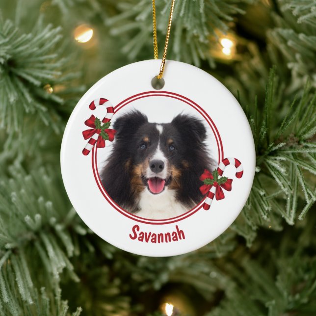 Candy Canes With Custom Photo Template & Text Ceramic Tree Decoration (Tree)