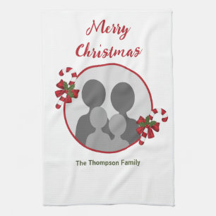 Candy Canes With Custom Photo Template & Text Tea Towel
