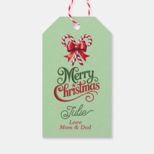 Candy Canes with Red Bow Merry Christmas Gift Tags