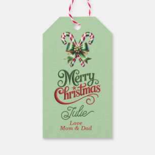 Candy Canes with Red Bow Merry Christmas Gift Tags