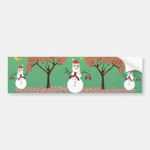 Candy caneTree with Snowman Bumper Sticker