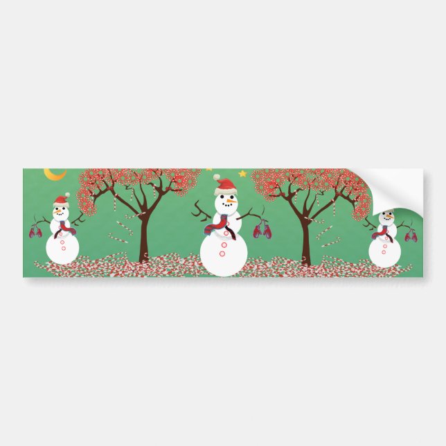 Candy caneTree with Snowman Bumper Sticker (Front)