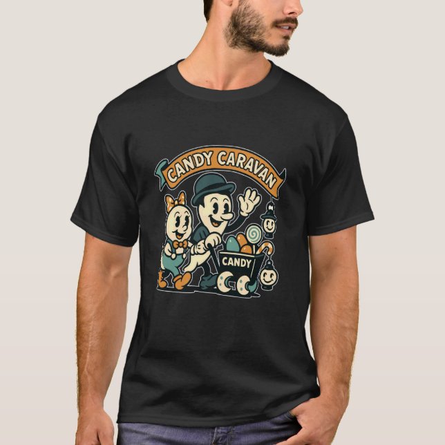 Candy Caravan Ghost Wagon Teal T-Shirt (Front)