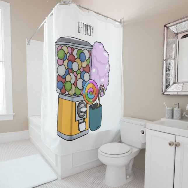 Candy cartoon illustration shower curtain (In Situ)
