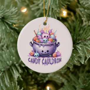 Candy Cauldron – Pastel Purple Halloween Treats Ceramic Tree Decoration