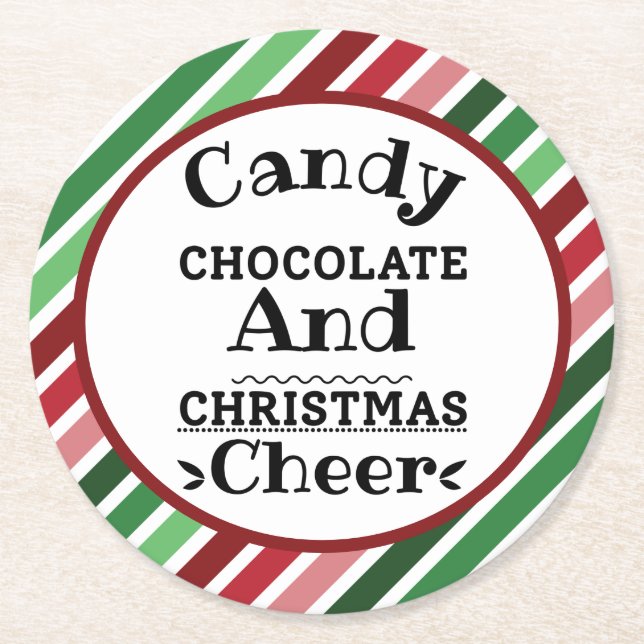 Candy Chocolate and Christmas Cheer Round Paper Coaster (Front)