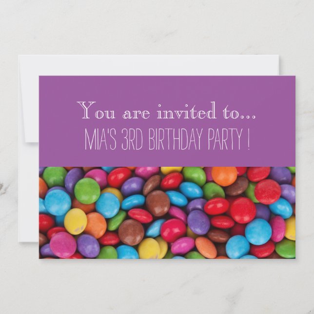 Candy chocolate kid's birthday party invitation (Front)
