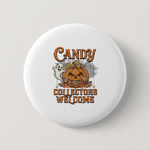 Candy Collectors Welcome Pumpkin Ghost Spider Web 6 Cm Round Badge