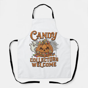 Candy Collectors Welcome Pumpkin Ghost Spider Web Apron