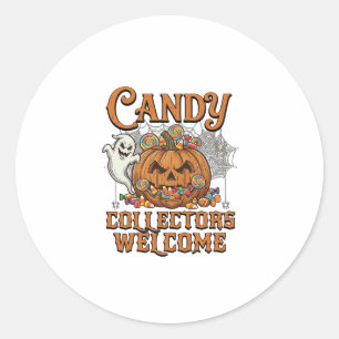 Candy Collectors Welcome Pumpkin Ghost Spider Web Classic Round Sticker