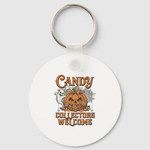 Candy Collectors Welcome Pumpkin Ghost Spider Web Key Ring