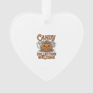 Candy Collectors Welcome Pumpkin Ghost Spider Web Ornament