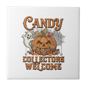 Candy Collectors Welcome Pumpkin Ghost Spider Web Tile