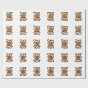 Candy Collectors Welcome Pumpkin Ghost Spider Web Wrapping Paper