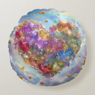 Candy Coloured Crystal Heart Digital Art Round Cushion