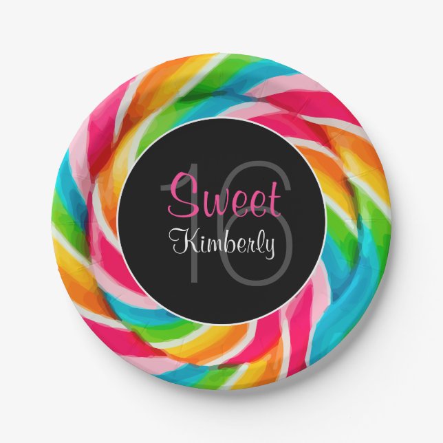 Candy Coloured Sweet Sixteen Birthday Party Paper Plate (Front)