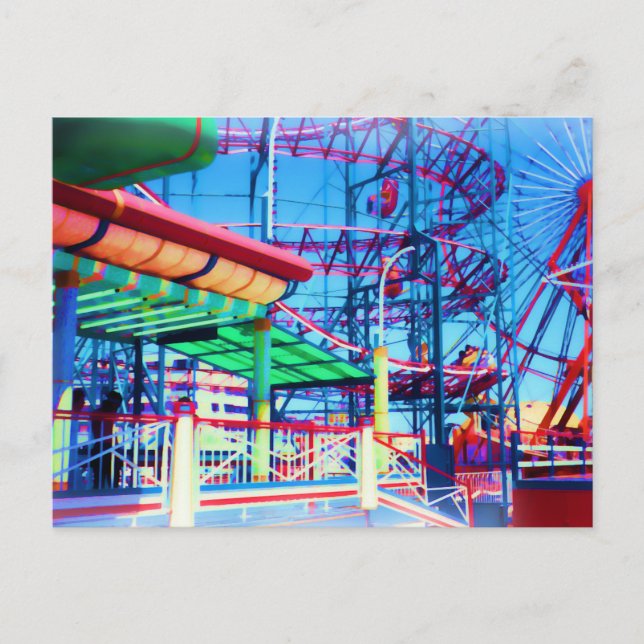 Candy Coloured Vintage Rollercoaster Postcard (Front)