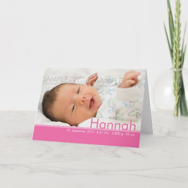 Candy Colours Pink Geburtskarte - Baby Announcement (Front)