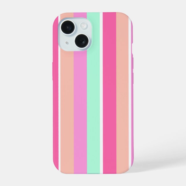 Candy Colours Stripes iPhone 15 Case (Back)