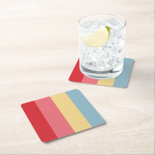 Candy Colours Vertical Striped Square Paper Coaster