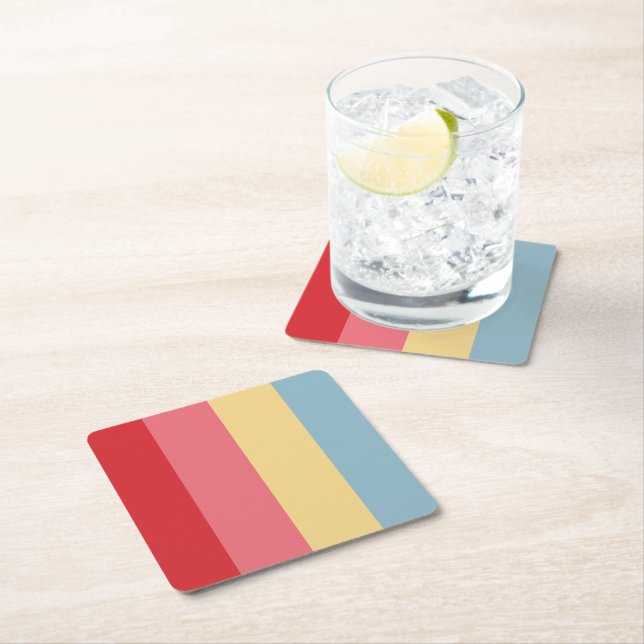 Candy Colours Vertical Striped Square Paper Coaster (Insitu)