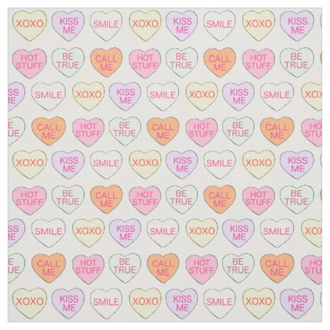 Candy Conversation Heart Valentines Day Sweet Fabric (Swatch)