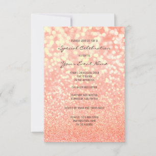 Candy Coral Gold Glitter Champaign Foxier Sparkly Invitation