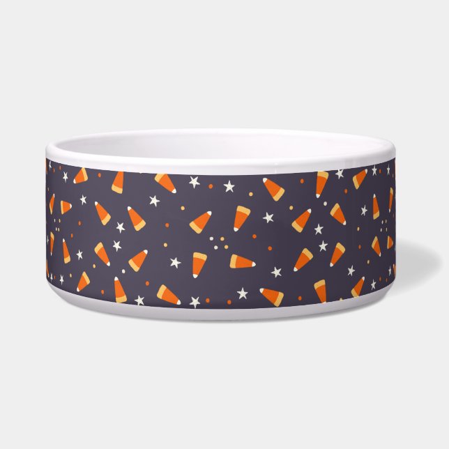 Candy corn and Stars Halloween Pet Bowl (Front)