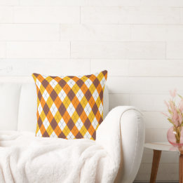 Candy Corn Argyle Thanksgiving Fall Plaid Cushion