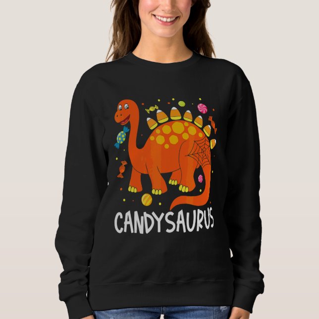 Candy Corn Candy Saurus Dinosaur Halloween Costume Sweatshirt (Front)