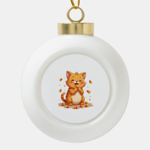 Candy Corn Cat Attack Ceramic Ball Christmas Ornament