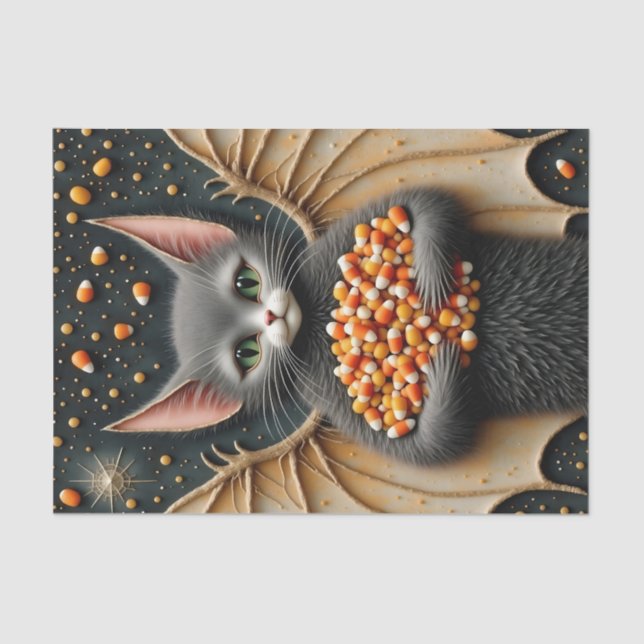 Candy Corn Cat Bat Decoupage Tissue Paper (Front)