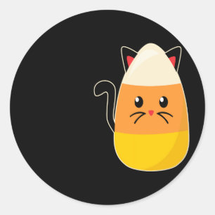 Candy Corn Cat Halloween Classic Round Sticker