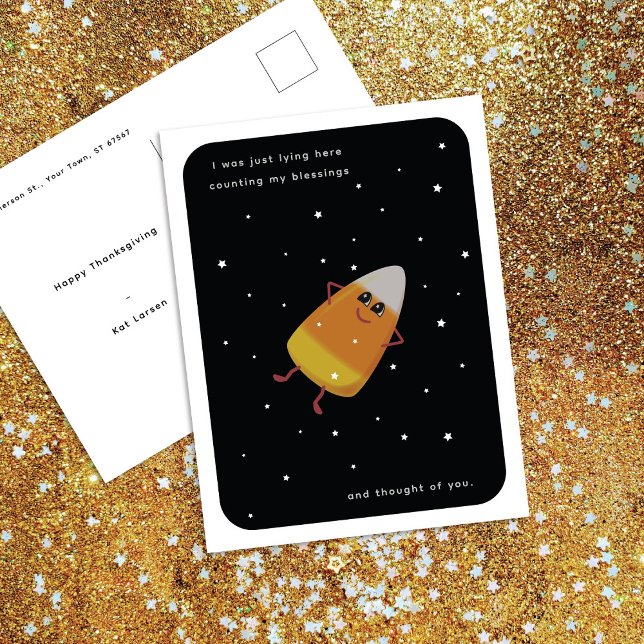 Candy Corn "Counting My Blessings" Thanksgiving Holiday Postcard (Creator Uploaded)