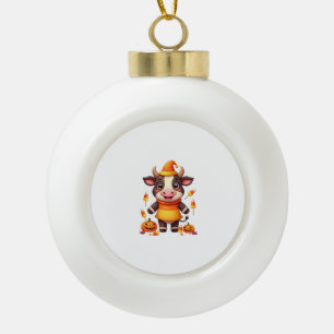 Candy Corn Cow Ceramic Ball Christmas Ornament
