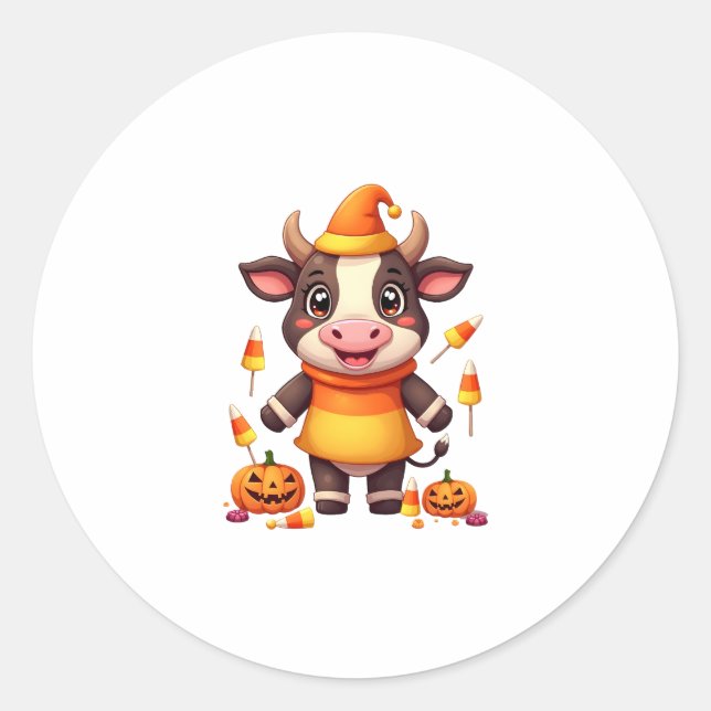 Candy Corn Cow Classic Round Sticker (Front)