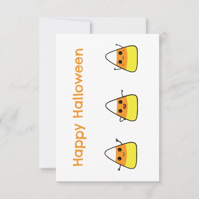 Candy Corn Cute Happy Halloween Greeting Card (Front)