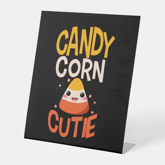 Candy Corn Cutie Child Kids Halloween Outfit Pedestal Sign (Front)