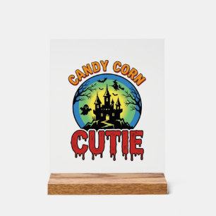 Candy Corn Cutie Vintage Halloween Castle Design_1 Acrylic Sign