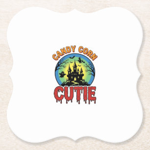 Candy Corn Cutie Vintage Halloween Castle Design_1 Paper Coaster