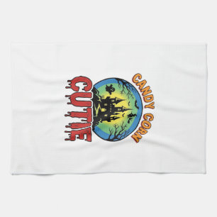 Candy Corn Cutie Vintage Halloween Castle Design_1 Tea Towel