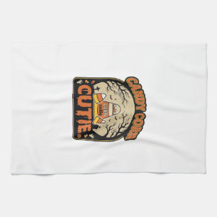 Candy Corn Cutie Vintage Halloween Vector Design_1 Tea Towel