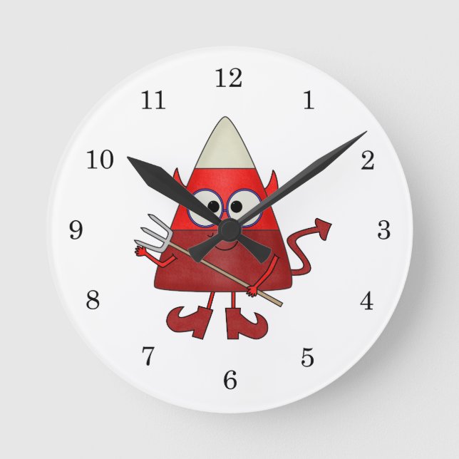 Candy Corn Devil Halloween Round Clock (Front)