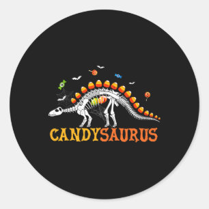 Candy Corn Dinosaur Skeleton Happy Halloween Classic Round Sticker