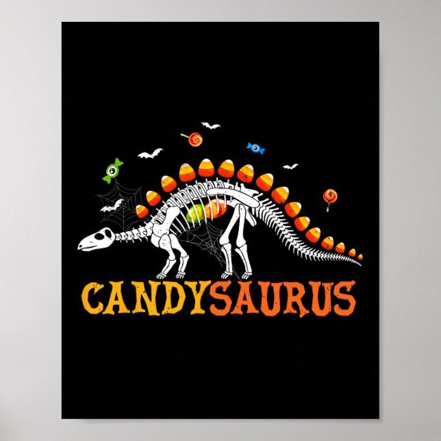 Candy Corn Dinosaur Skeleton Happy Halloween  Poster (Front)
