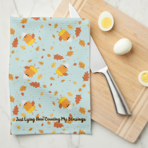Candy Corn Falling Leaves Thanksgiving Fall Tea Towel