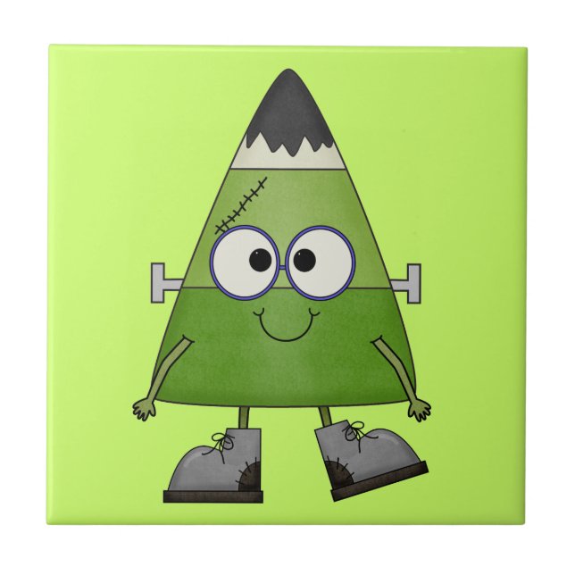 Candy Corn Frankenstein Halloween Tile (Front)