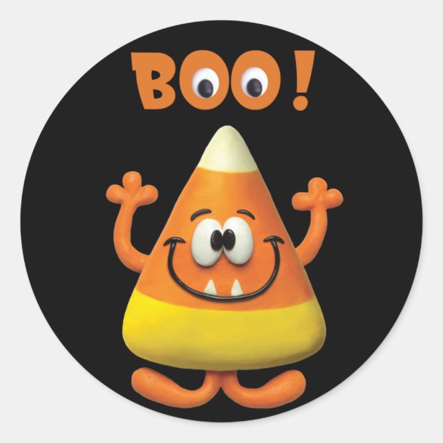Candy Corn Halloween Boo Party Classic Round Sticker (Front)